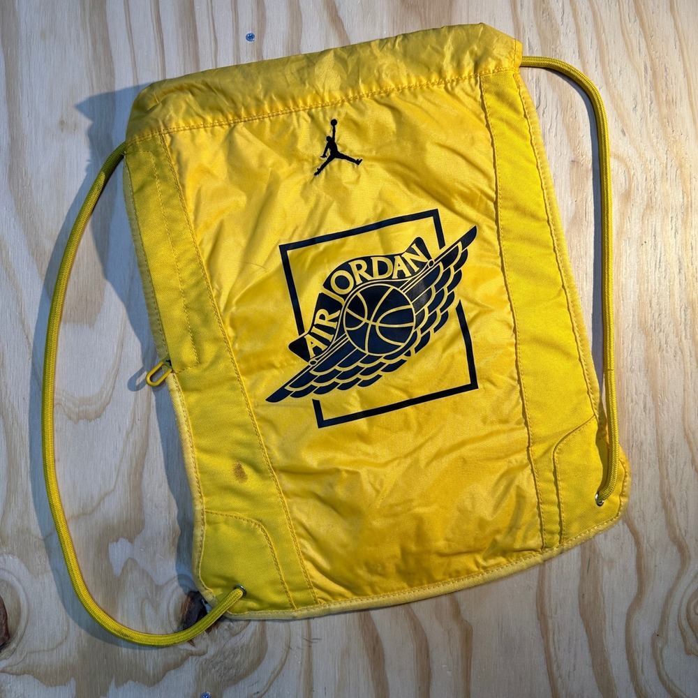 Jordan Wings Drawstring Backpack Yellow Gym Sack Bag Side Zip Pocket